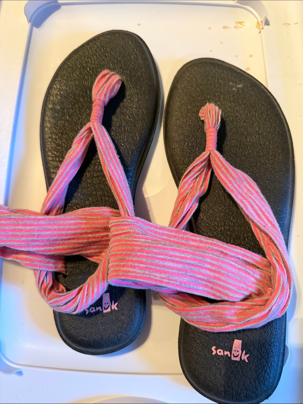 Sanuk Black Footbed Pink Striped Wrap Sandals
